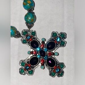 F.A.I.T.H. Jewelry Green with Envy Mosaic Crystal Cross Necklace NEW! 16” 🐝